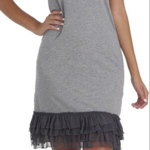 NEW! Boho Grey Tank Style T Shirt Dress with Mesh Ruffled Bottom